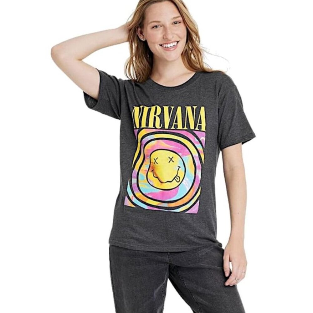 💥🚀💥 Nirvana Graphic Tee Talla XL Oversized Rock Band T-Shirt Vintage Style